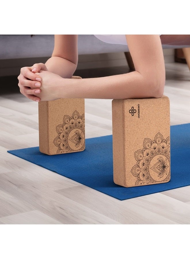 Overmont Cork Yoga Blocks 2 pack with 8ft Strap Set Natural Cork Yoga Bricks- High Density & Eco Friendly Yoga Accessories for Women - Ideal for Yoga Pilates General Fitness and Stretching 9x6x3'' - Image 5