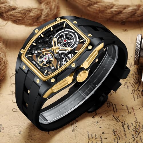 MF MINI FOCUS Unique Men WatchesAutomatic Mechanical WatchLuxury Hollow Tonneau Watches for Men with Stainless Steel Case and Silicon Band SelfWind Movement5ATM WaterproofSuper_Luminous - Image 3