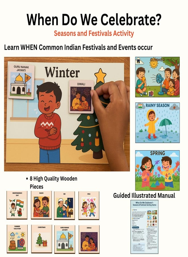 Exploralearn WH Series - When Kit | 5-in-1 Activity Box with Wooden Puzzles, Flashcards & Festivals Game | Autism & Speech Friendly | for Ages 4+ | Daily Routines & Time Awareness - Image 5
