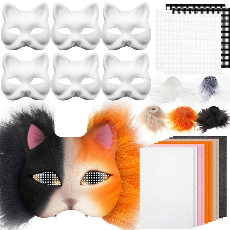 Graffiti Mask + 20 Pieces + Self-Adhesive Tapes + DIY Cat Mask - Effortless Customization for Beginners + Handmade Fox Mask with Durable PVC Base for Therian Role-Play - Image 1