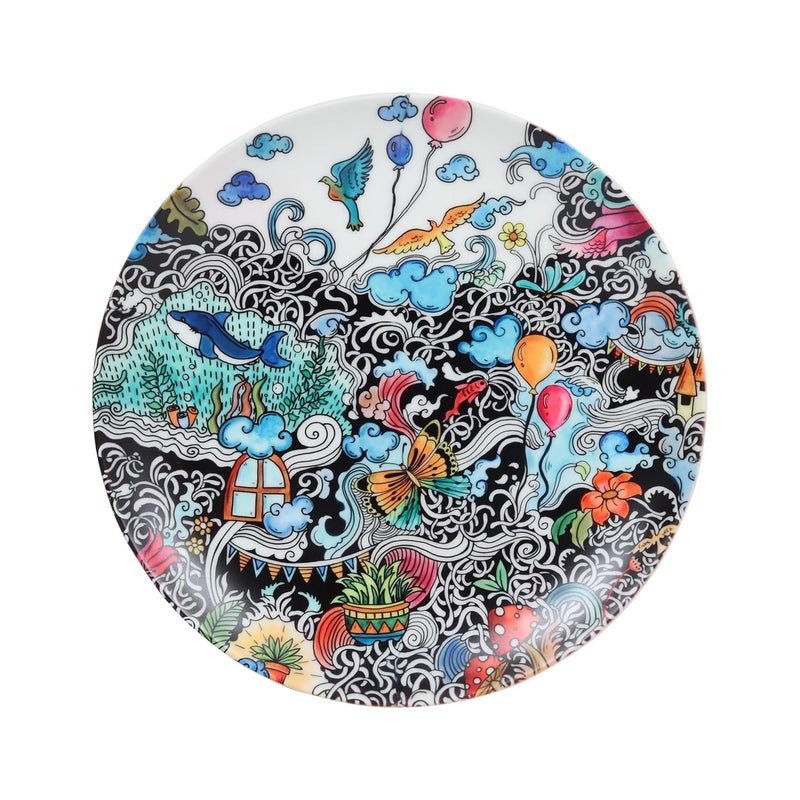 KOLOROBIA KOLOROBIA Daily Life Doodle Art Wall plate For Home Decoration Living Room Bedroom Office Decor Cafe Restaurant 7 inches wall plate 