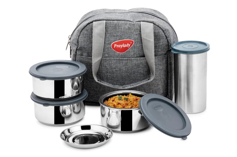 Praylady Trio+ Lunch Box with 500ml Tumbler | 3 x 300ml Stainless Steel Hot & Cold Containers | Silicone Leak-Proof Lids | Heat-Insulated Carry Bag for Office, School & Travel - Image 3