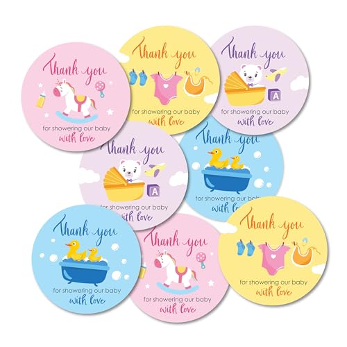 weRevel Baby Shower Stickers for Party Favors, Gifts, Party Decor, Greetings and More, 40 Count, 2 Inches, Round, 4 Unique Designs - Image 1