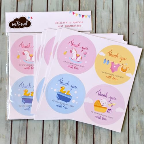 weRevel Baby Shower Stickers for Party Favors, Gifts, Party Decor, Greetings and More, 40 Count, 2 Inches, Round, 4 Unique Designs - Image 3