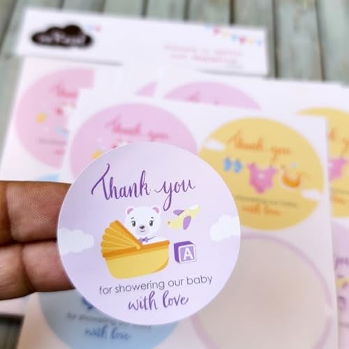 weRevel Baby Shower Stickers for Party Favors, Gifts, Party Decor, Greetings and More, 40 Count, 2 Inches, Round, 4 Unique Designs - Image 4