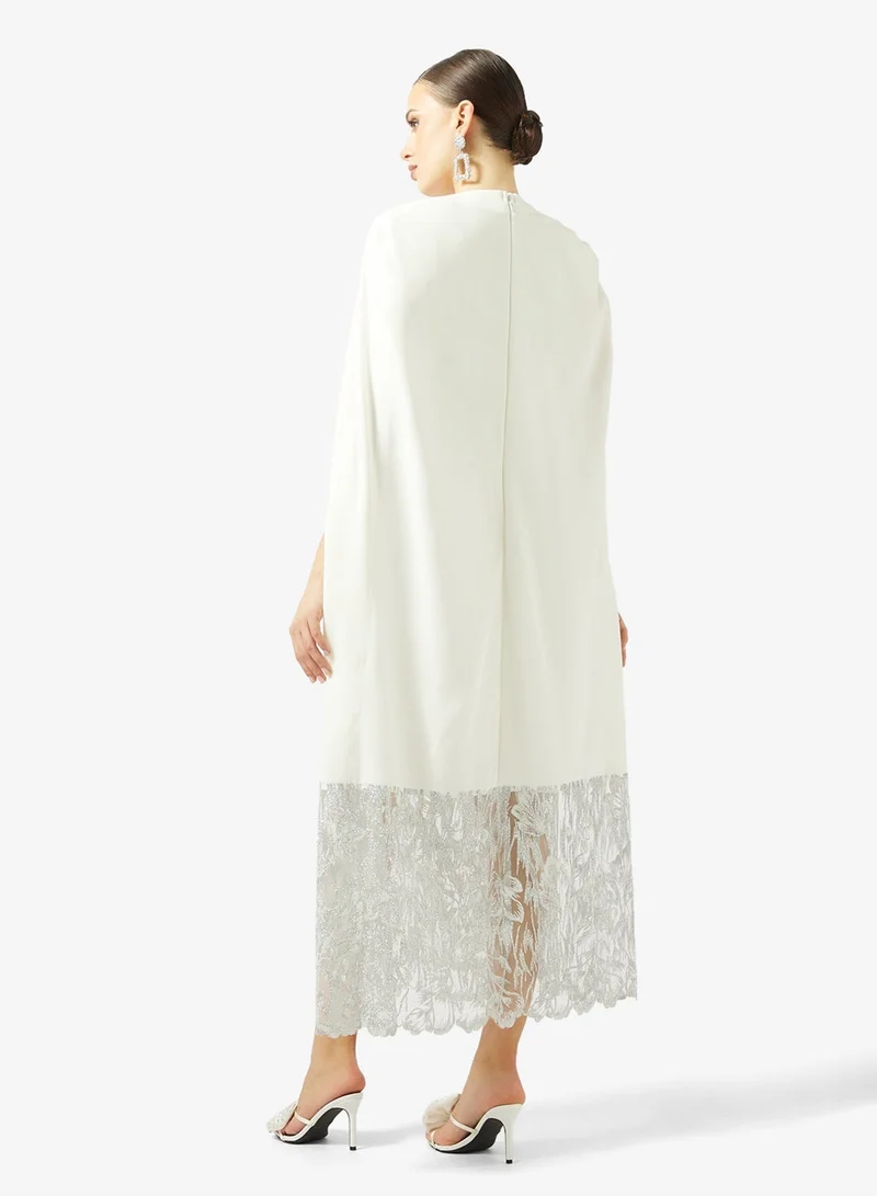 Threadz by Ajooni Flared Sleeve Lace Detail Midi Dress