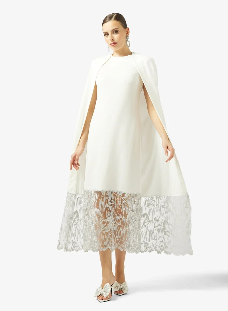 Threadz by Ajooni Flared Sleeve Lace Detail Midi Dress