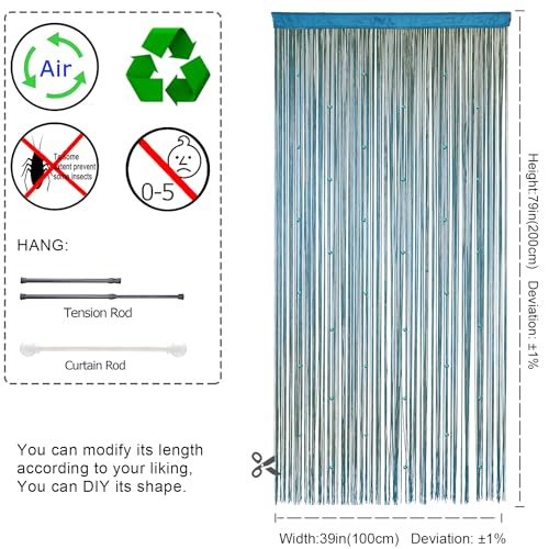 YIIBAII Beaded Curtain Beaded Curtains for Doorways Crystals Suitable for Interior Hanging Decoration and Partitions Closet Curtains (39"x79", Blue) - Image 4