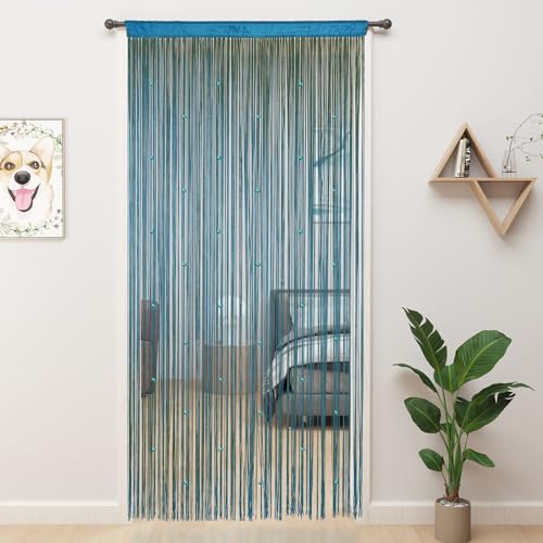 YIIBAII Beaded Curtain Beaded Curtains for Doorways Crystals Suitable for Interior Hanging Decoration and Partitions Closet Curtains (39"x79", Blue) - Image 1