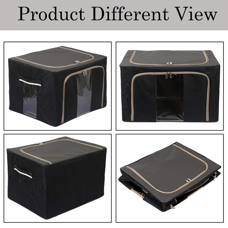 Kuber Industries Kuber Industries Steel Frame Living Box Closet OrganizerCloth Storage Boxes for Wardrobe With Clear Window 24Ltr Black Grey44KM0290 Fabric  - Image 3