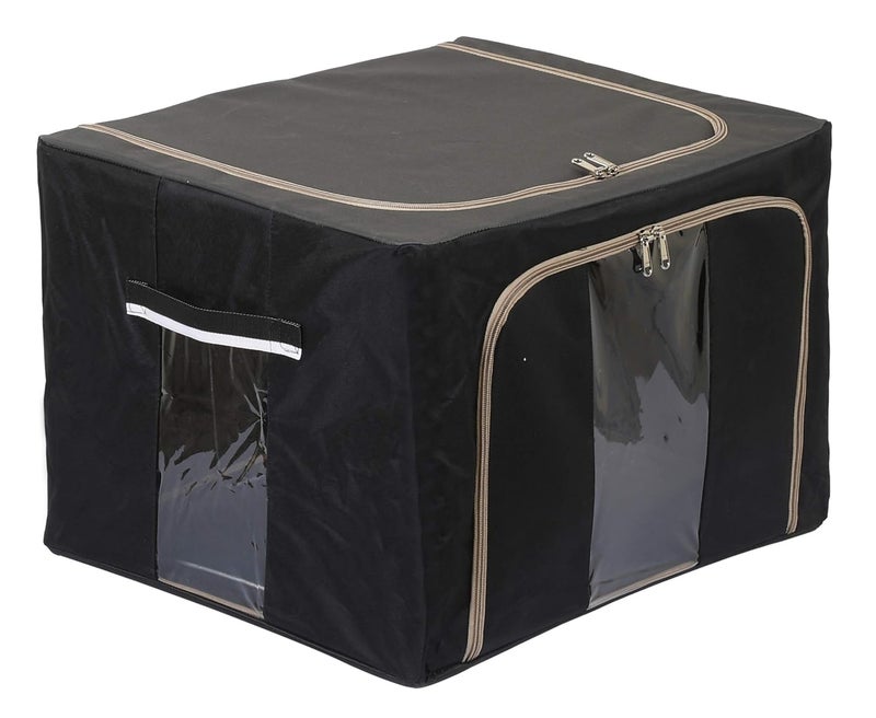 Kuber Industries Kuber Industries Steel Frame Living Box Closet OrganizerCloth Storage Boxes for Wardrobe With Clear Window 24Ltr Black Grey44KM0290 Fabric  - Image 1