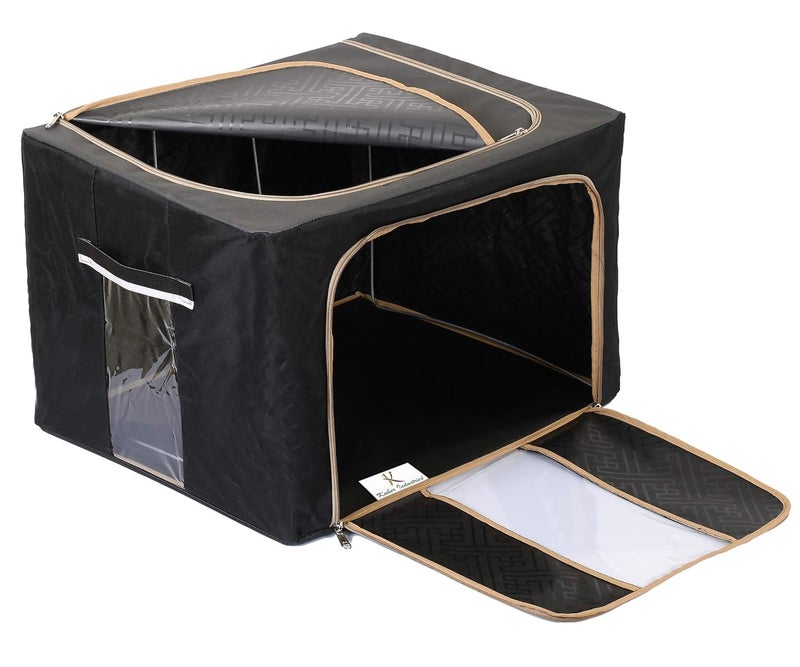 Kuber Industries Kuber Industries Steel Frame Living Box Closet OrganizerCloth Storage Boxes for Wardrobe With Clear Window 24Ltr Black Grey44KM0290 Fabric  - Image 4