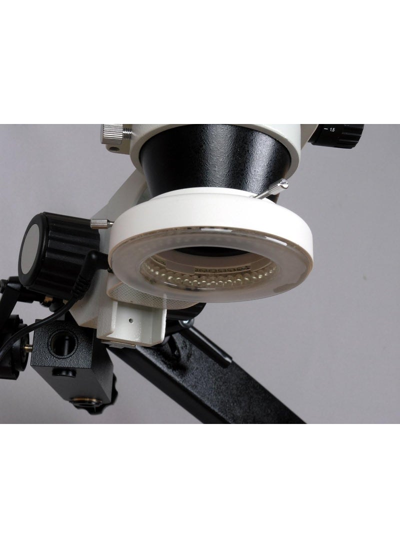 AmScope AmScope SM8BZ144S Professional Binocular Stereo Zoom Microscope WH10x Eyepieces 35X90X Magnification 07X45X Zoom Objective 144Bulb LED Ring Light ArticulatingArm Boom Stand 110V240V Includes 05x and 20x Barlow Lenses  - Image 5