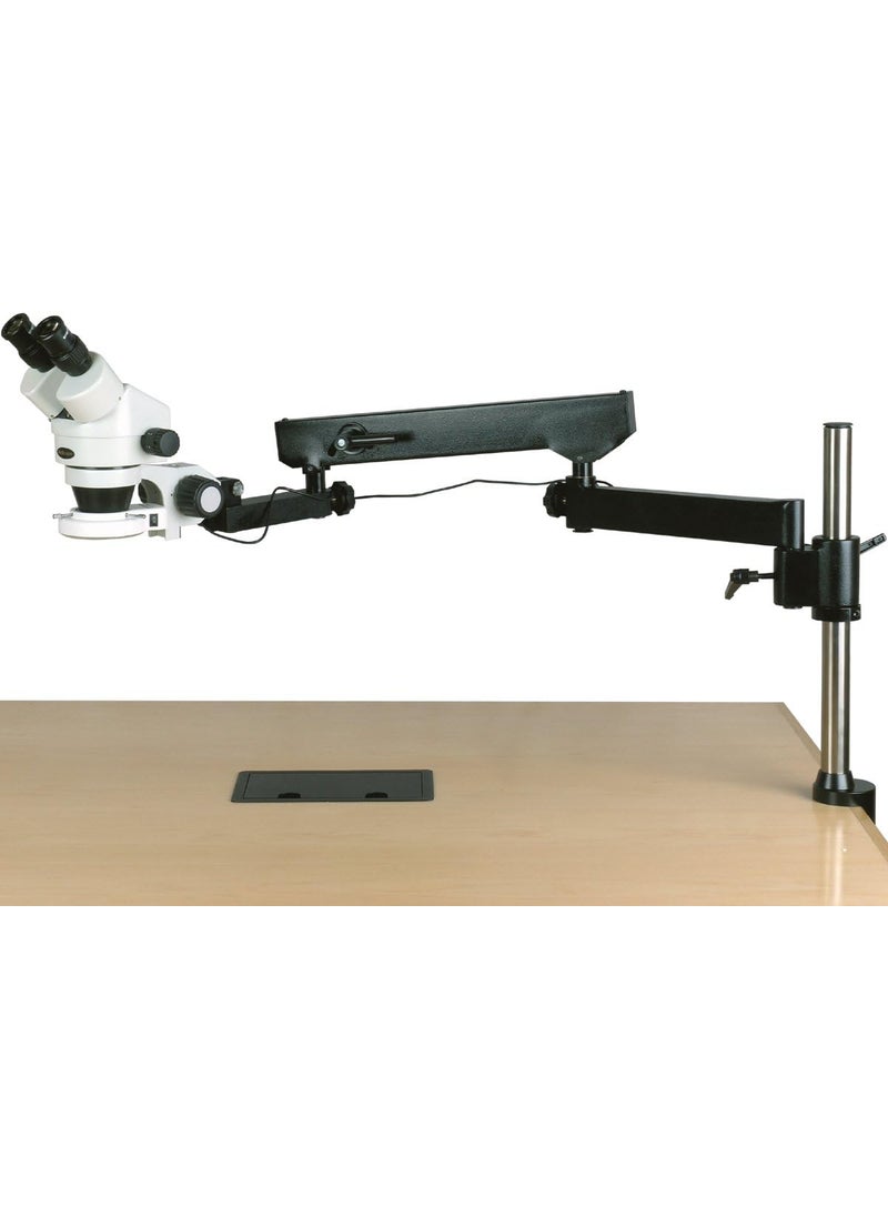 AmScope AmScope SM8BZ144S Professional Binocular Stereo Zoom Microscope WH10x Eyepieces 35X90X Magnification 07X45X Zoom Objective 144Bulb LED Ring Light ArticulatingArm Boom Stand 110V240V Includes 05x and 20x Barlow Lenses  - Image 1