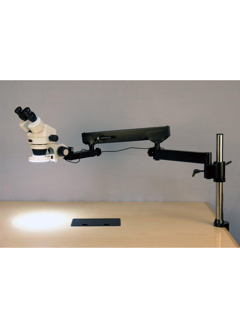 AmScope AmScope SM8BZ144S Professional Binocular Stereo Zoom Microscope WH10x Eyepieces 35X90X Magnification 07X45X Zoom Objective 144Bulb LED Ring Light ArticulatingArm Boom Stand 110V240V Includes 05x and 20x Barlow Lenses  - Image 3