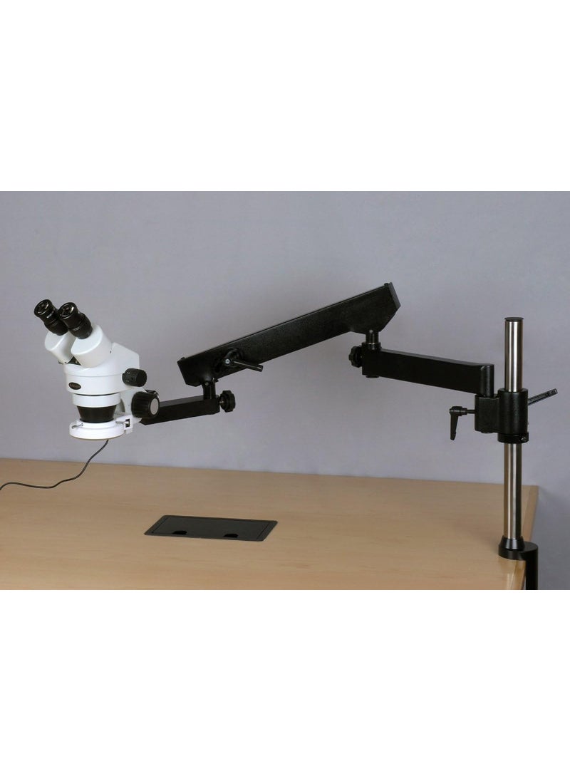 AmScope AmScope SM8BZ144S Professional Binocular Stereo Zoom Microscope WH10x Eyepieces 35X90X Magnification 07X45X Zoom Objective 144Bulb LED Ring Light ArticulatingArm Boom Stand 110V240V Includes 05x and 20x Barlow Lenses  - Image 4