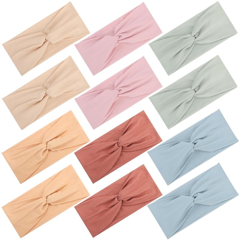 Panleding 12 Pcs Stretchy Headbands for Women, Absorbed Sport Headband Soft Twist Knotted Hairbands for Daily Life Yoga Workout(Warm Morandi) - Image 1