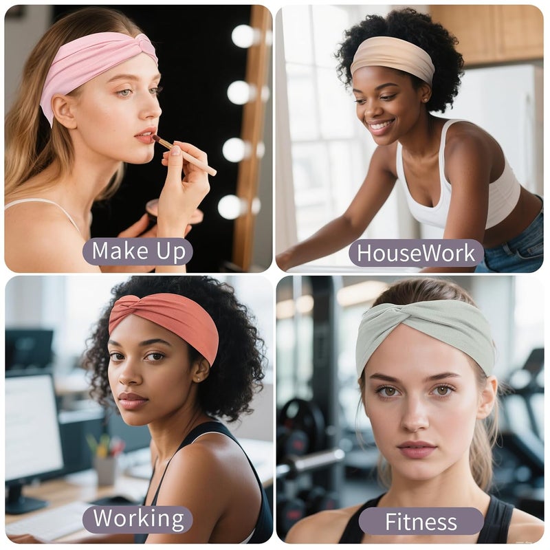 Panleding 12 Pcs Stretchy Headbands for Women, Absorbed Sport Headband Soft Twist Knotted Hairbands for Daily Life Yoga Workout(Warm Morandi) - Image 4