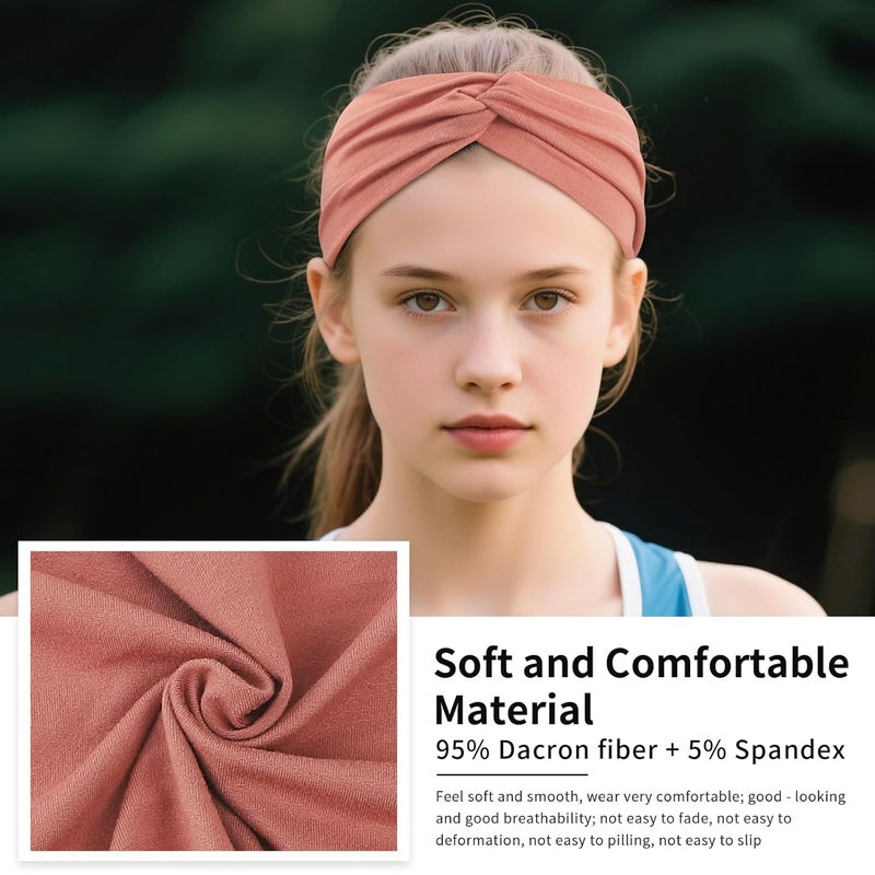 Panleding 12 Pcs Stretchy Headbands for Women, Absorbed Sport Headband Soft Twist Knotted Hairbands for Daily Life Yoga Workout(Warm Morandi) - Image 3