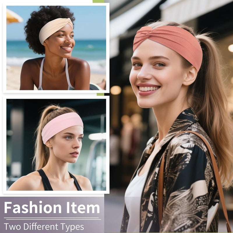 Panleding 12 Pcs Stretchy Headbands for Women, Absorbed Sport Headband Soft Twist Knotted Hairbands for Daily Life Yoga Workout(Warm Morandi) - Image 5