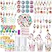 Chivertion 195 Pcs Ice Cream Birthday Party Favors Bulk for 16 Kids Include Keychain Necklace Silicone Bracelet Ring Badge Stamp Sticker Tags Twist Tie Cup Lid Straw for Kids Birthday Party Rewards - Image 3