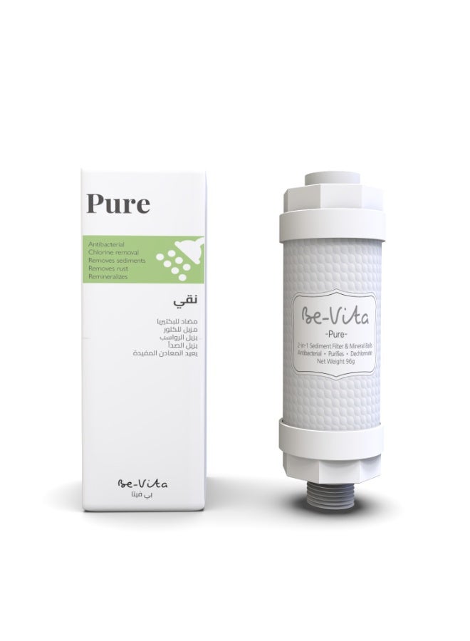 Pure Shower Filter - 2-in-1 Antibacterial Sediment & Mineral Filtration - Dechlorinating - Water Purifier for Sensitive Skin, Hair & Family Use - Made in Korea (Unscented)