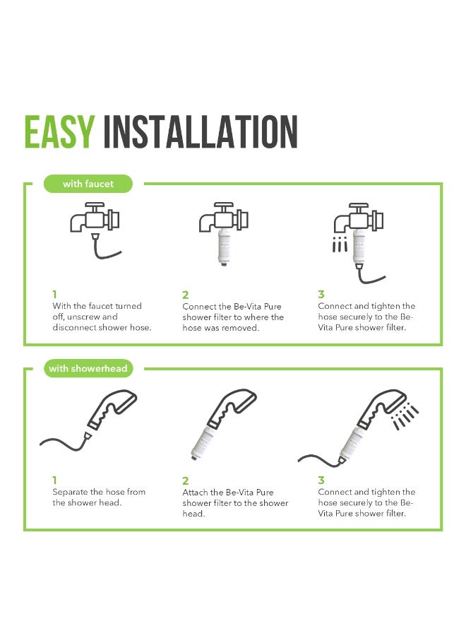 بي فيتا فلتر الاستحمام بيور - فلتر مضاد للبكتيريا والمعادن 2 في 1 - مزيل للكلور - منقي مياه للبشرة الحساسة والشعر والاستخدام العائلي - صنع في كوريا (بدون رائحة) - Image 4