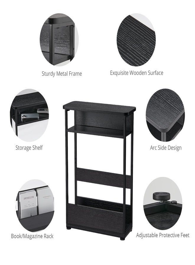 YEAKOO Narrow Side Table,3-Tier Slim End Table with Storage Shelf,Modern Sofa Table Thin Side Table for Narrow and Small Spaces, Skinny Bedside Table Small Nightstand with Magazine Rack Space Saving/Black - Image 3