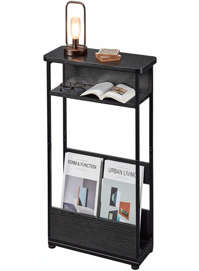 YEAKOO Narrow Side Table,3-Tier Slim End Table with Storage Shelf,Modern Sofa Table Thin Side Table for Narrow and Small Spaces, Skinny Bedside Table Small Nightstand with Magazine Rack Space Saving/Black - Image 1