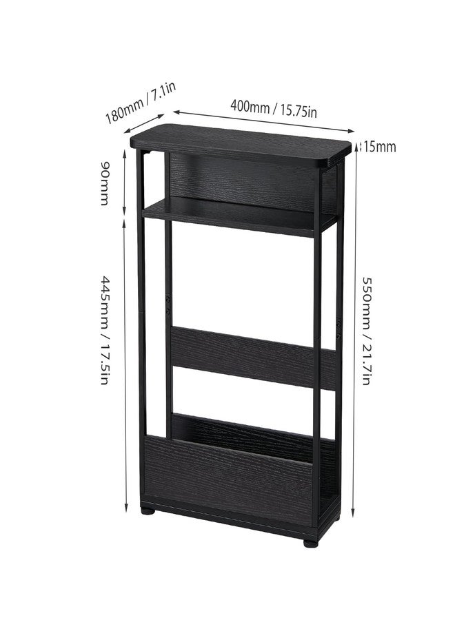 YEAKOO Narrow Side Table,3-Tier Slim End Table with Storage Shelf,Modern Sofa Table Thin Side Table for Narrow and Small Spaces, Skinny Bedside Table Small Nightstand with Magazine Rack Space Saving/Black - Image 4