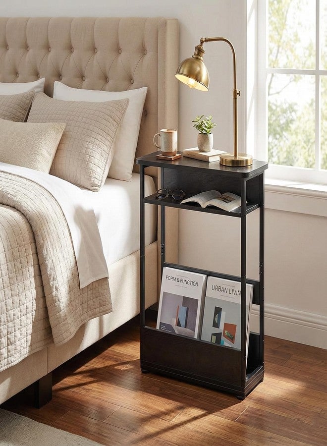 YEAKOO Narrow Side Table,3-Tier Slim End Table with Storage Shelf,Modern Sofa Table Thin Side Table for Narrow and Small Spaces, Skinny Bedside Table Small Nightstand with Magazine Rack Space Saving/Black - Image 5