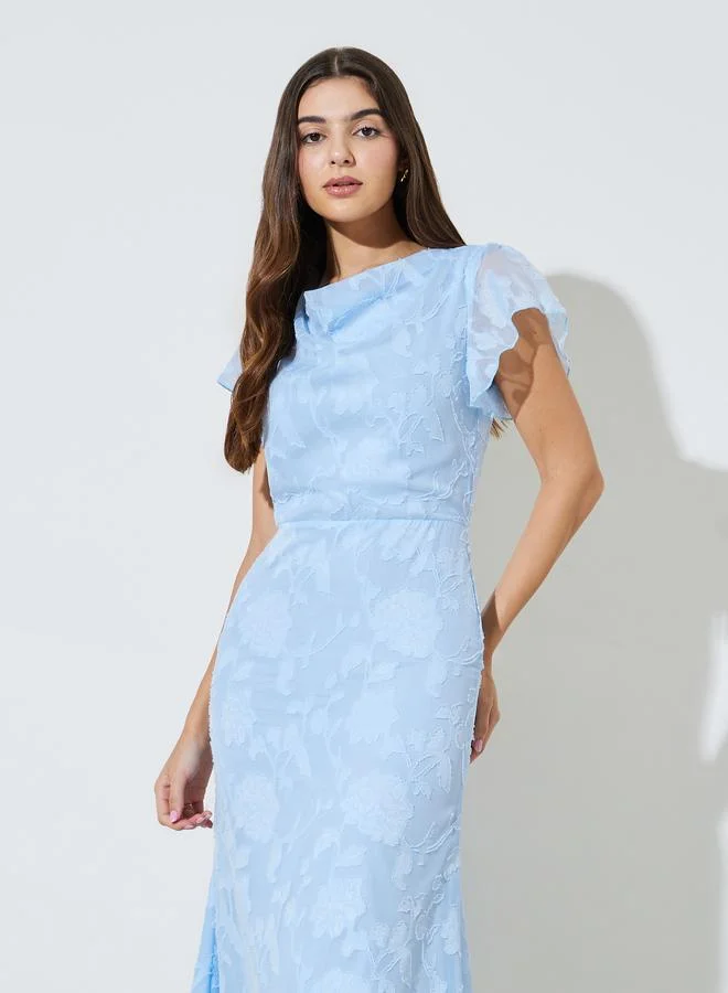 ستايلي Blue Textured Cowl Neck A-Line Maxi Dress
