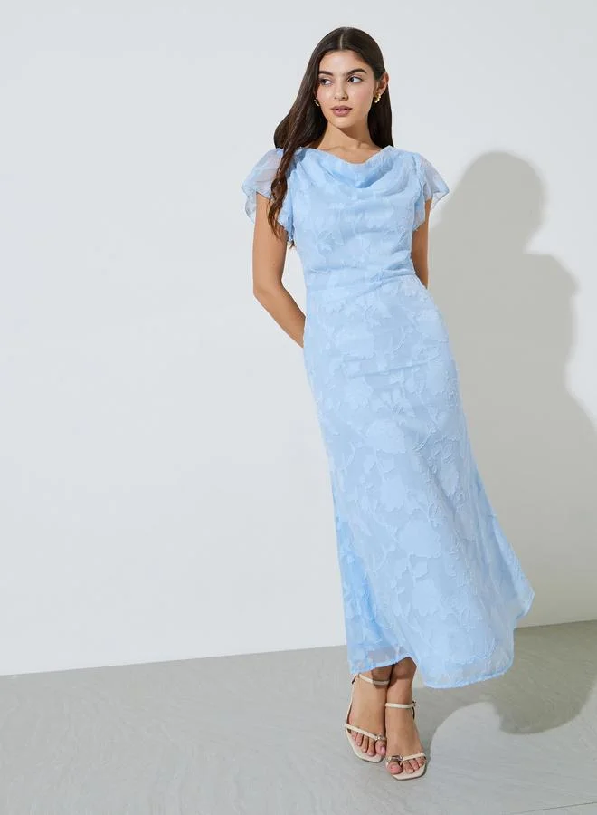 ستايلي Blue Textured Cowl Neck A-Line Maxi Dress