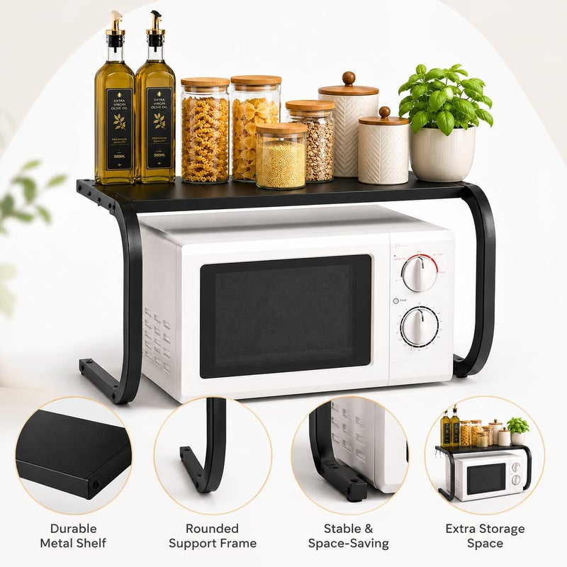 2-Tier Metal Microwave Oven Stand – Top and Bottom Microwave Organizer Rack, Space Saving, Multipurpose Storage Stand for Oils, Jars, Tools, Sturdy and Durable for Kitchen Organized – Black - Image 2