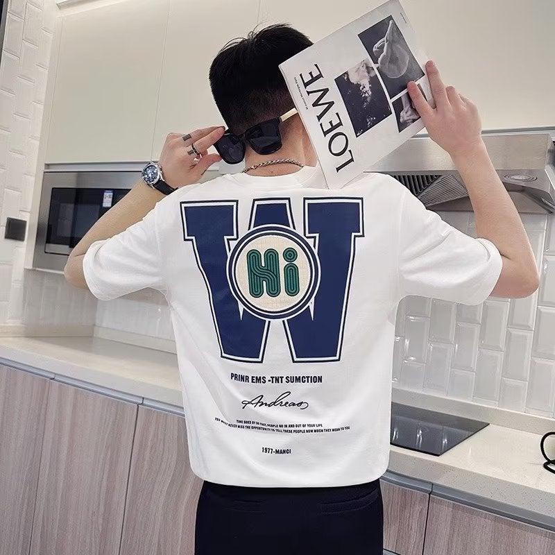 Summer Trendy Brand Fashion Letter Printing Slim-Fit Men'S Short-Sleeved Top T-Shirt Trendy Men'S All-Match Casual Round Neck Half-Sleeved T-Shirt - Image 2