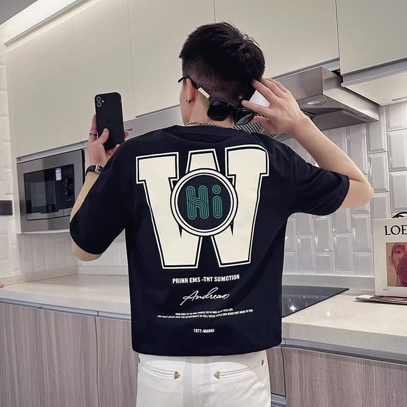 Summer Trendy Brand Fashion Letter Printing Slim-Fit Men'S Short-Sleeved Top T-Shirt Trendy Men'S All-Match Casual Round Neck Half-Sleeved T-Shirt - Image 1