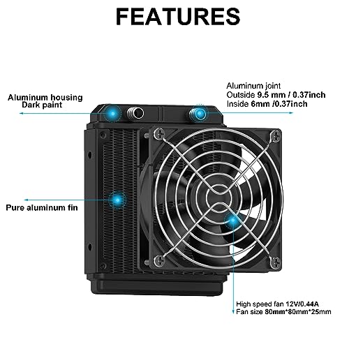 Clyxgs Water Cooling Radiator, 12 Pipe Aluminum Heat Exchanger Radiator with Fan for PC CPU Computer Water Cool System DC12V 120mm Black - Image 3
