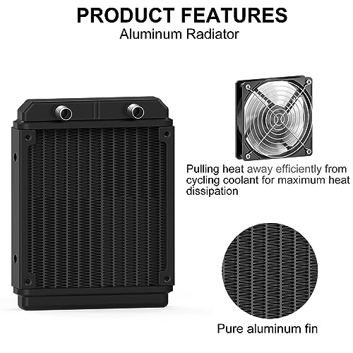 Clyxgs Water Cooling Radiator, 12 Pipe Aluminum Heat Exchanger Radiator with Fan for PC CPU Computer Water Cool System DC12V 120mm Black - Image 2