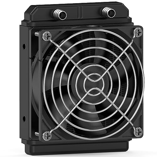 Clyxgs Water Cooling Radiator, 12 Pipe Aluminum Heat Exchanger Radiator with Fan for PC CPU Computer Water Cool System DC12V 120mm Black - Image 1