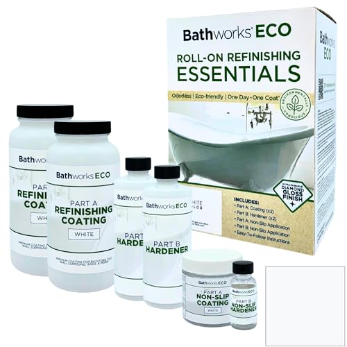 Bathworks ECO Essentials Roll-On Refinishing Kit - 26 fl oz (1.6 Pint), Low Odor, Low VOC, DIY Epoxy Coating with Non-Slip Application - High Gloss White Finish for Bathtubs, Tile, Sinks, Showers & Countertops - Image 1