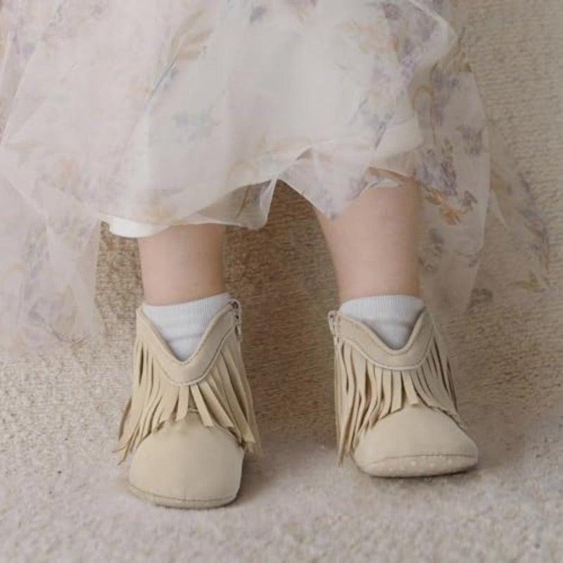 BACSAC Baby Girls Tassel Boots Zipper Baby Western Cowboy Boots Non-Slip Toddler Booties Soft and Comfortable First Walker Suede Booties - Image 2