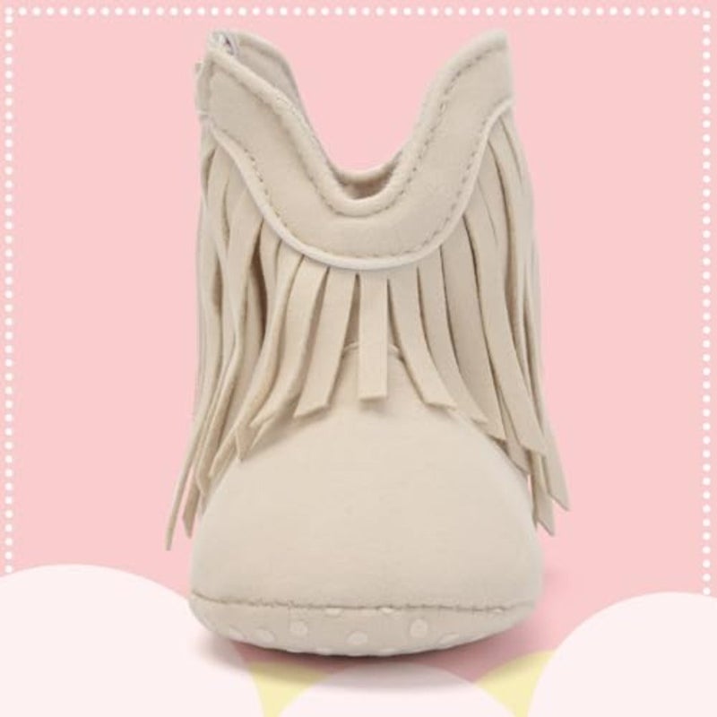 BACSAC Baby Girls Tassel Boots Zipper Baby Western Cowboy Boots Non-Slip Toddler Booties Soft and Comfortable First Walker Suede Booties - Image 3