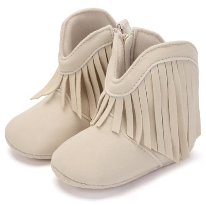 BACSAC Baby Girls Tassel Boots Zipper Baby Western Cowboy Boots Non-Slip Toddler Booties Soft and Comfortable First Walker Suede Booties - Image 1