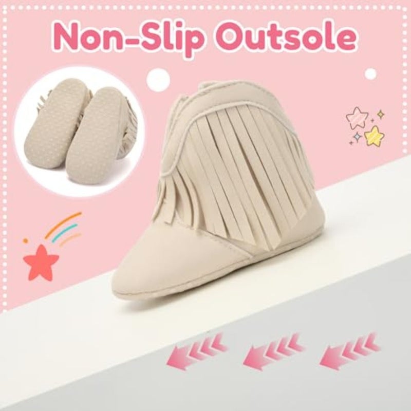 BACSAC Baby Girls Tassel Boots Zipper Baby Western Cowboy Boots Non-Slip Toddler Booties Soft and Comfortable First Walker Suede Booties - Image 4