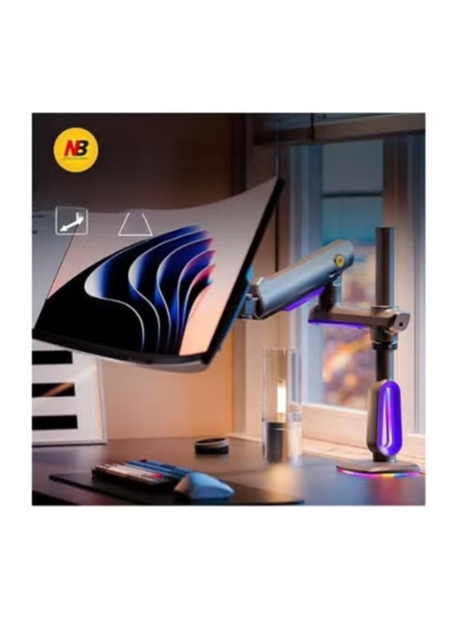 ان بي ذراع شاشة قابل للتعديل مع إضاءة – مسند شاشة مفرد للشاشات حتى 60 بوصة، يتحمل من 2 إلى 20 كجم – تركيب مريح على المكتب - Image 3