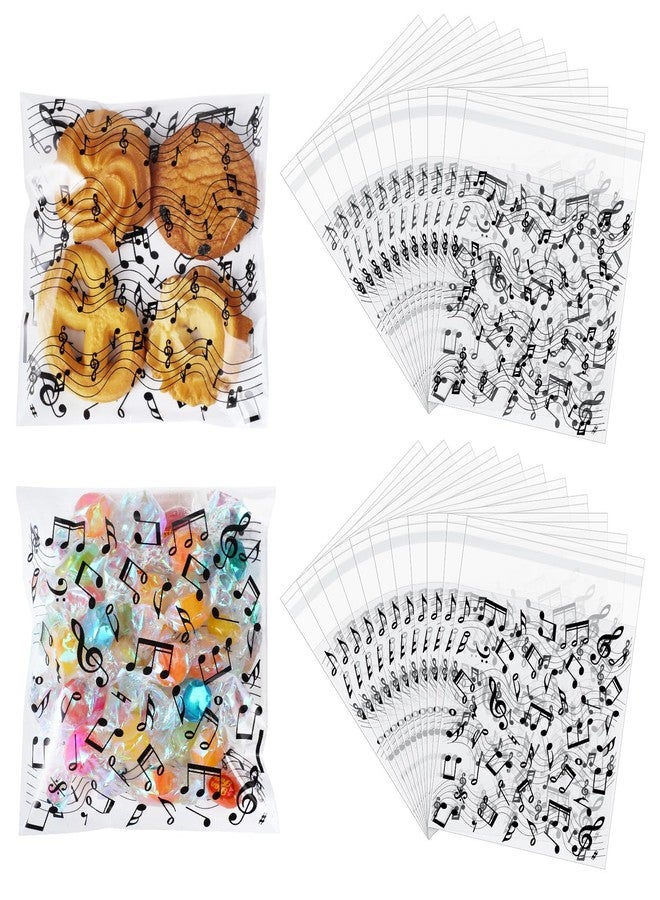 Supervitae 200 Pcs Music Notes Cellophane Cookie Bags Bulk 4 x 4 Inch Self Adhesive Treat Bags Treat Clear Goodie Gift Wrapping for Music Theme Party Favor Supplies Snacks Bakery Candy Packaging - Image 1