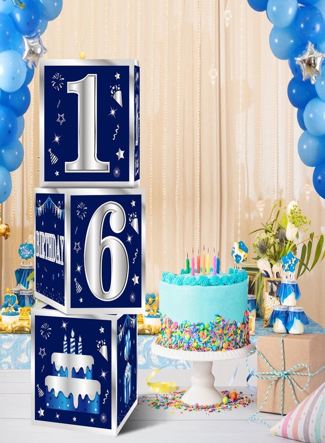 Turypaty 3 Packs Blue Silver 16th Birthday Decorations Boxes for Men Boys, Blue Navy Happy 16 Birthday Balloons Boxes Party Supplies, Sixteenth Years Old Bday Cardboard Box Decoration - Image 4