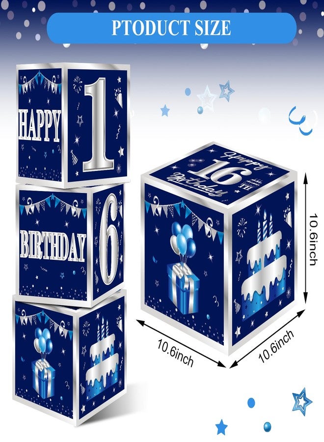 Turypaty 3 Packs Blue Silver 16th Birthday Decorations Boxes for Men Boys, Blue Navy Happy 16 Birthday Balloons Boxes Party Supplies, Sixteenth Years Old Bday Cardboard Box Decoration - Image 2
