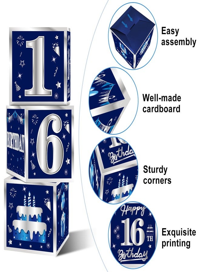 Turypaty 3 Packs Blue Silver 16th Birthday Decorations Boxes for Men Boys, Blue Navy Happy 16 Birthday Balloons Boxes Party Supplies, Sixteenth Years Old Bday Cardboard Box Decoration - Image 3