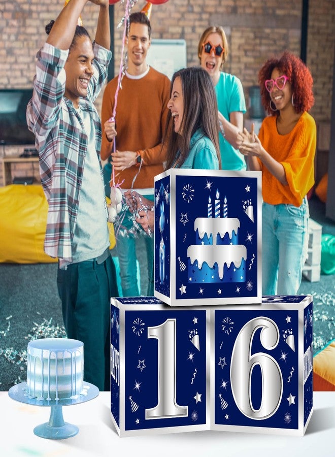 Turypaty 3 Packs Blue Silver 16th Birthday Decorations Boxes for Men Boys, Blue Navy Happy 16 Birthday Balloons Boxes Party Supplies, Sixteenth Years Old Bday Cardboard Box Decoration - Image 5